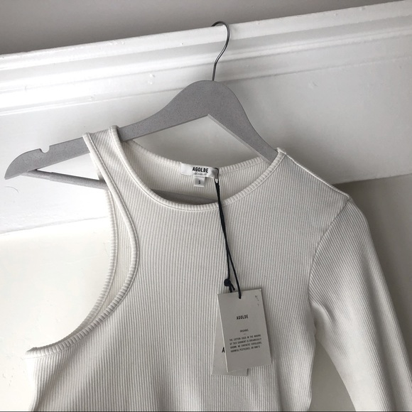 Agolde White Ribbed Bodysuit Y2K Cutout One Arm - Picture 3 of 3